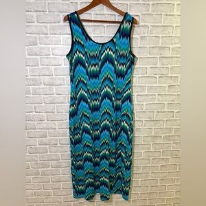 Mario Serrani Blue and Green Zigzag long Dress, size large